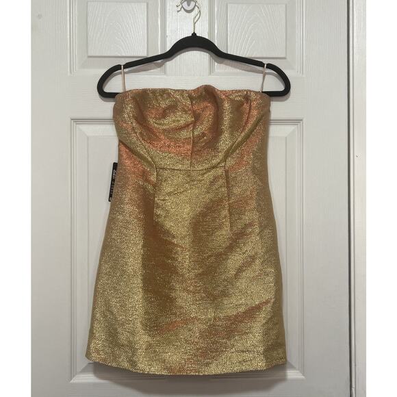Express Women’s Gold Shimmer Sleeveless Mini Dress Size 4 NWT cocktail - Picture 2 of 15
